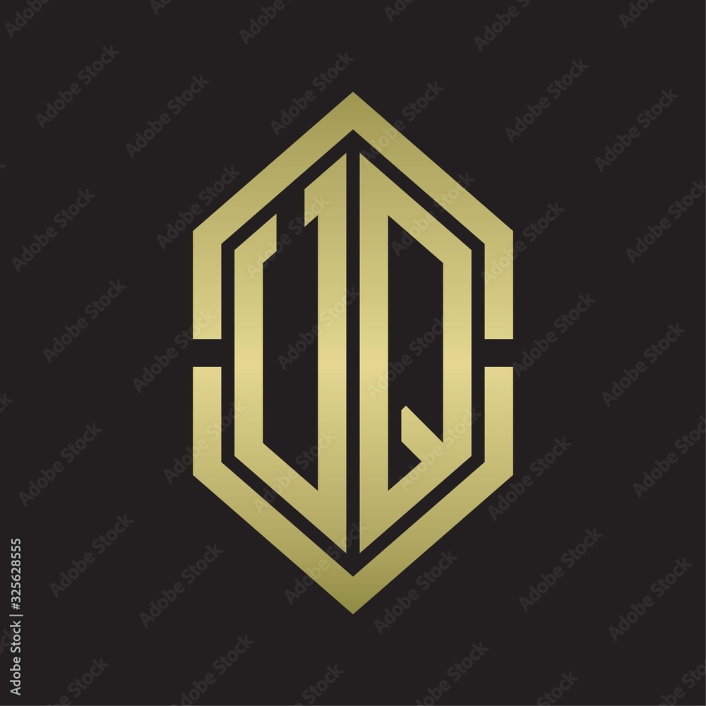 UQ Logo monogram with hexagon shape and outline slice style with gold colors UQ Logo monogram with hexagon shape and outline slice style with gold colors