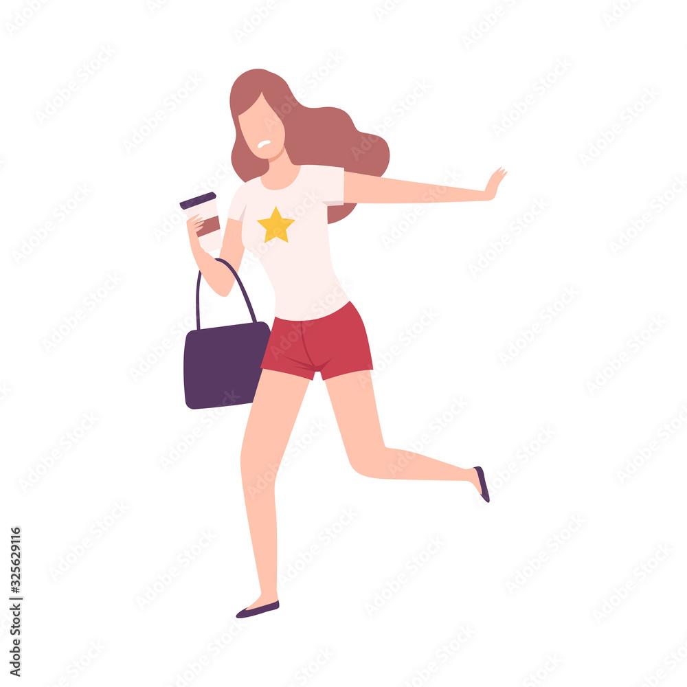 Beautiful Woman elebrity Character Running away From Photographers Flat Vector Illustration Beautiful Woman elebrity Character Running away From Photographers Flat Vector Illustration