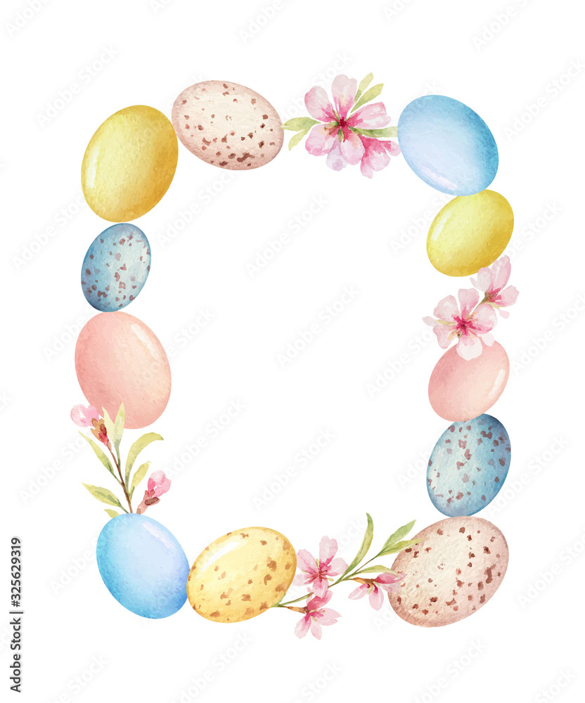 Happy Easter vector watercolor hand painted greeting card.