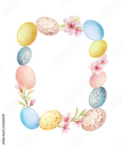 Happy Easter vector watercolor hand painted greeting card.