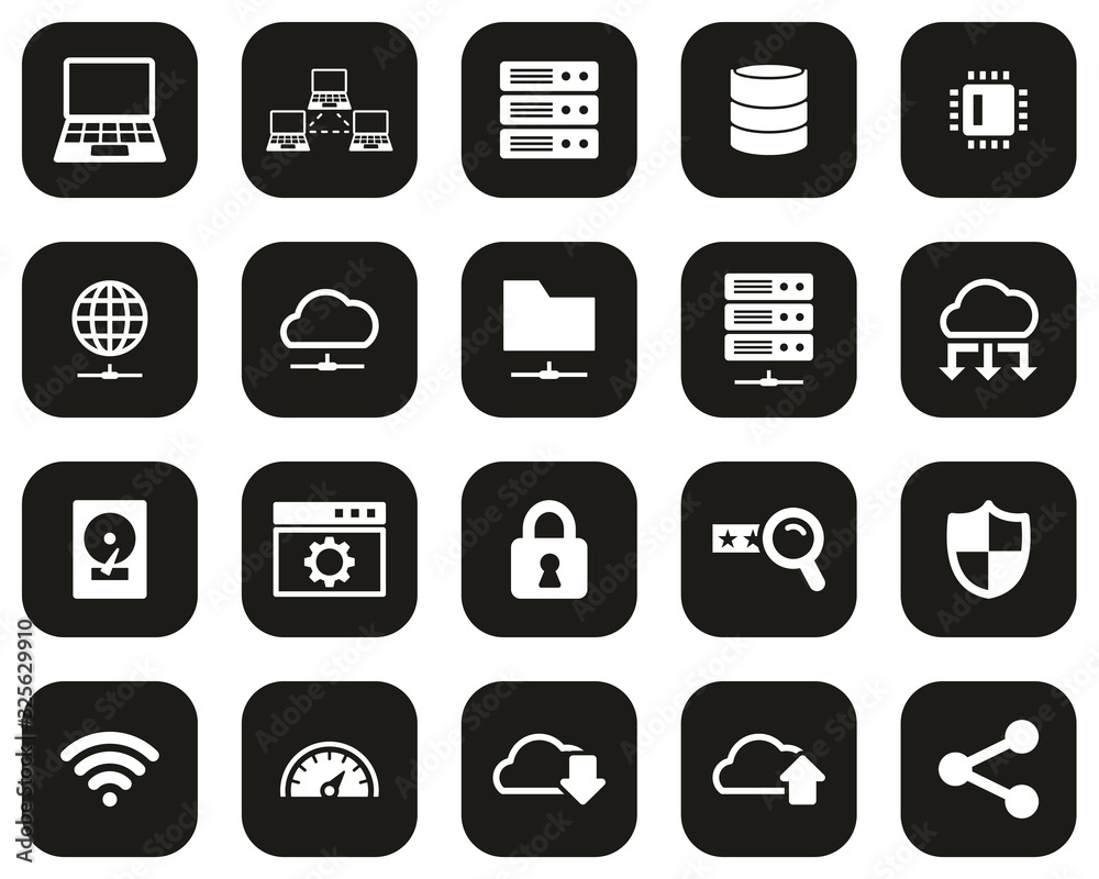 Server & Data Center Icons White On Black Flat Design Set Big Server & Data Center Icons White On Black Flat Design Set Big