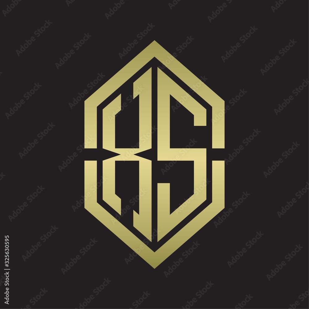 XS Logo monogram with hexagon shape and outline slice style with gold colors XS Logo monogram with hexagon shape and outline slice style with gold colors