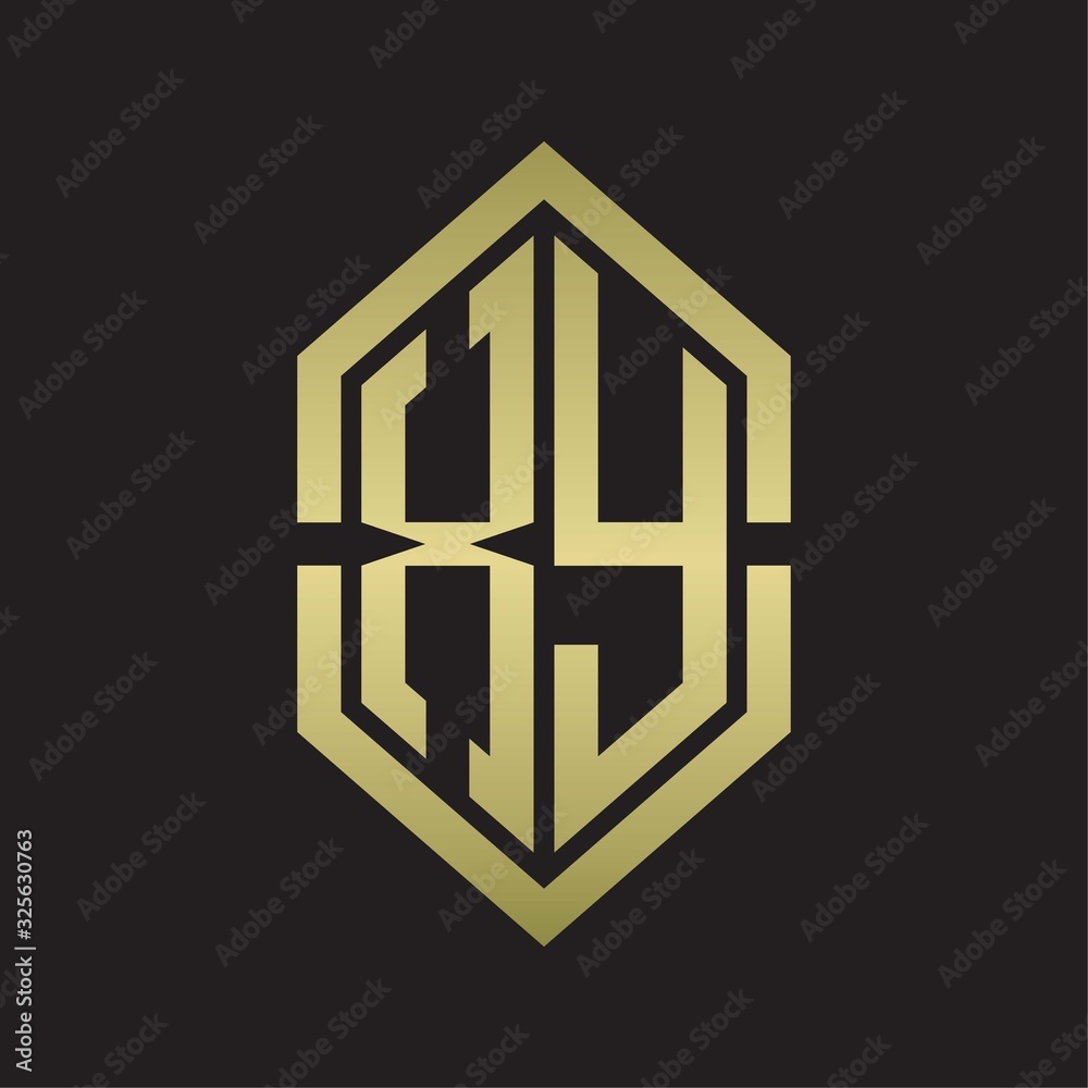 XY Logo monogram with hexagon shape and outline slice style with gold colors XY Logo monogram with hexagon shape and outline slice style with gold colors
