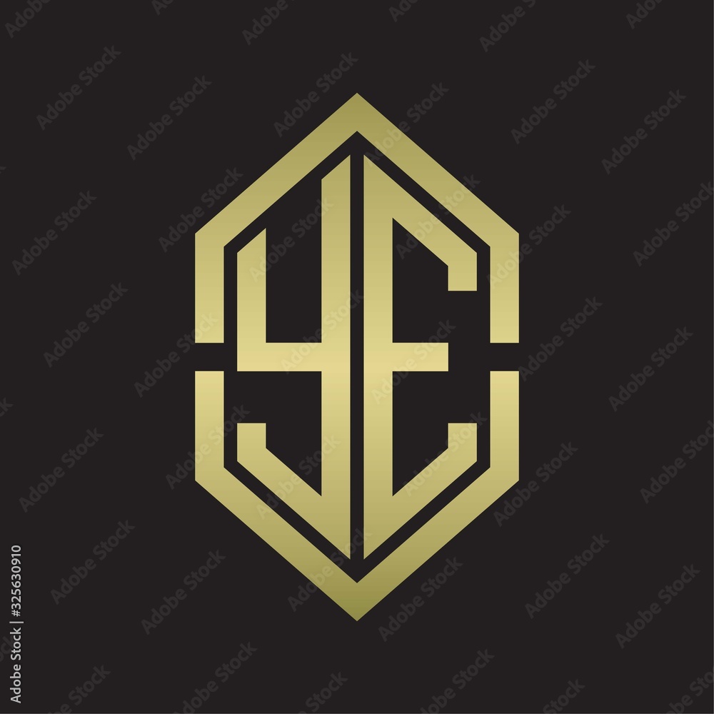 YE Logo monogram with hexagon shape and outline slice style with gold colors YE Logo monogram with hexagon shape and outline slice style with gold colors