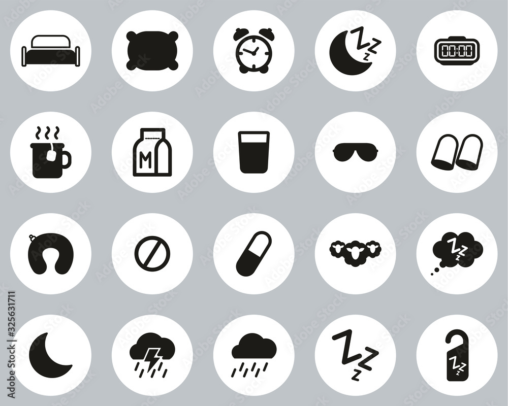 Sleep Or Sleeping Icons Black & White Flat Design Circle Set Big Sleep Or Sleeping Icons Black & White Flat Design Circle Set Big