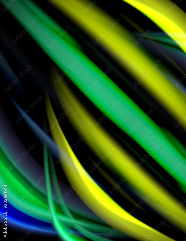 Obraz premium Silk smooth lines on black, liquid fluid color waves. Vector Illustration