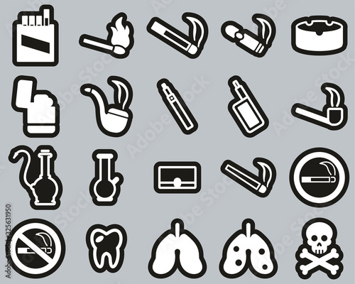 Smoking Or Smoking Addiction Icons White On Black Sticker Set Big