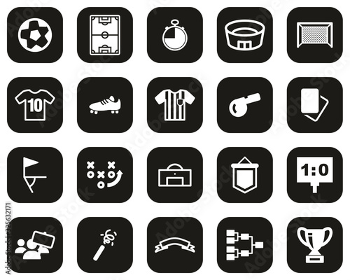 Soccer Or Football Icons White On Black Flat Design Set Big
