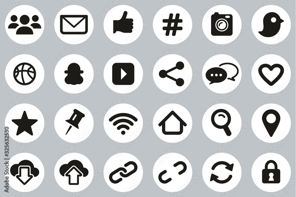 Social Media Icons Black & White Flat Design Circle Set Big Social Media Icons Black & White Flat Design Circle Set Big
