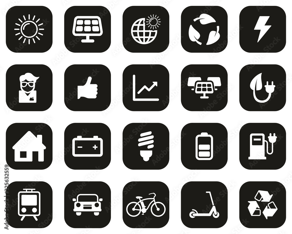 Solar Energy Or Renewable Energy Icons White On Black Flat Design Set Big Solar Energy Or Renewable Energy Icons White On Black Flat Design Set Big