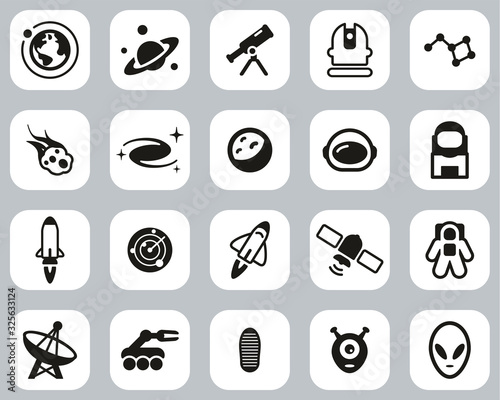 Space Or Space Mission Icons Black & White Flat Design Set Big