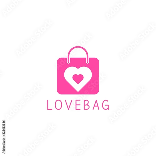 pink love and bag logo. suitcase with love logo