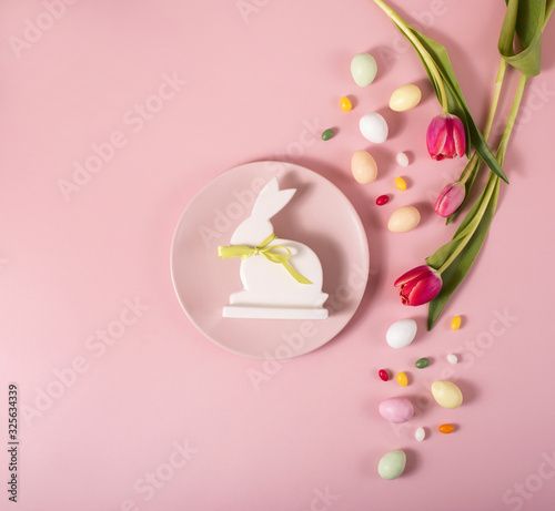 Sticker Easter layout with easter bunny, tulips, eggs