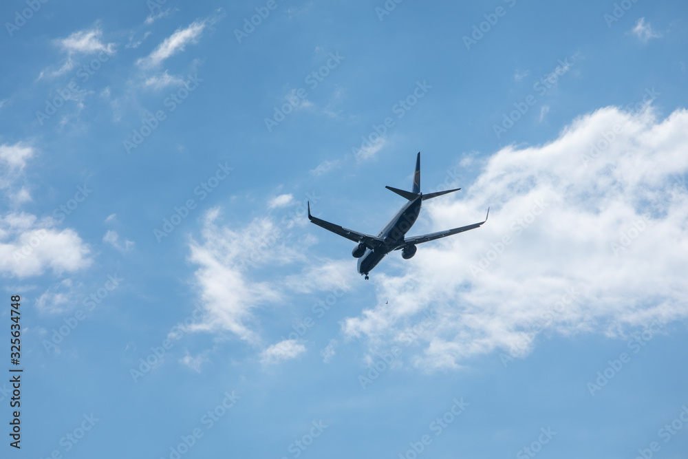 Pula, Croatia - May 19, 2019: big plane aircraft in overcast sky Pula, Croatia - May 19, 2019: big plane aircraft in overcast sky