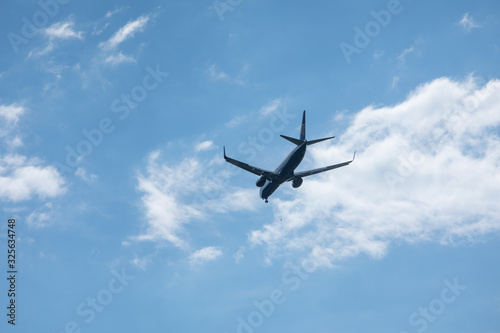 Pula, Croatia - May 19, 2019: big plane aircraft in overcast sky