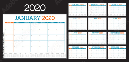 Year 2020 desk calendar vector illustration