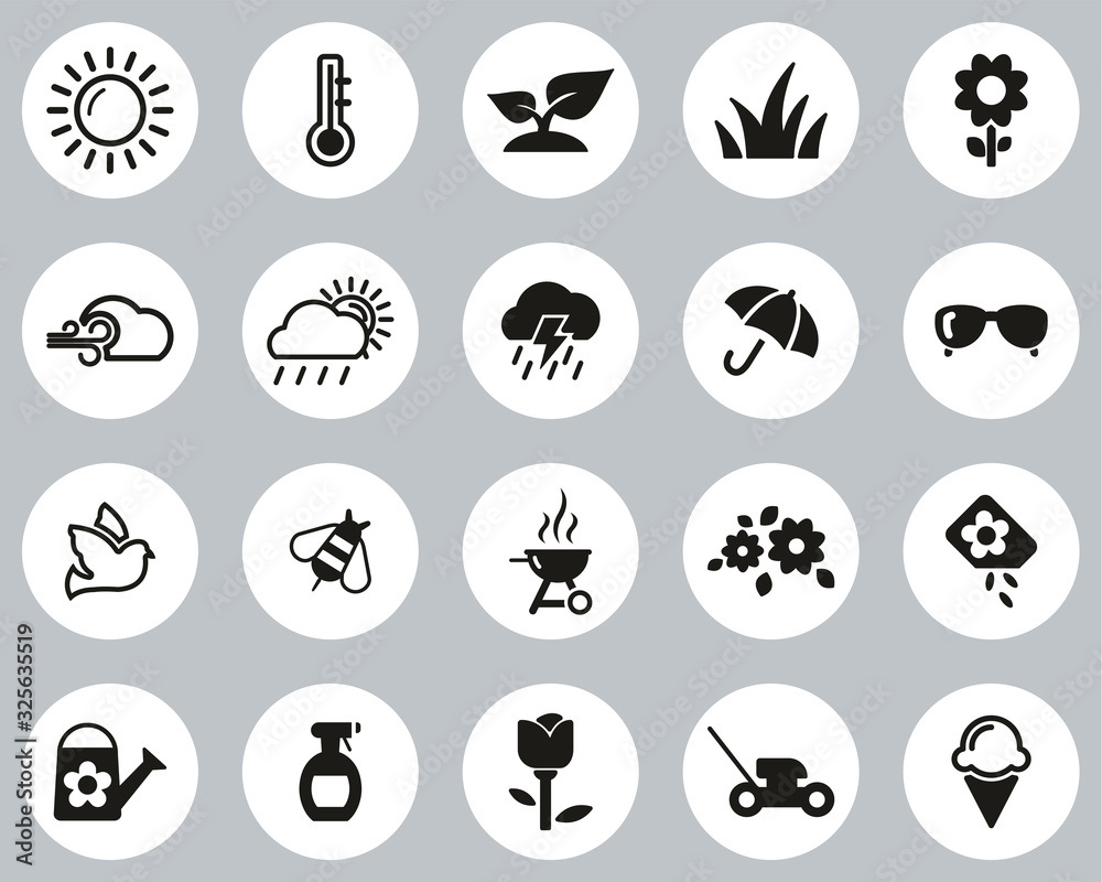Spring Icons Black & White Flat Design Circle Set Big Spring Icons Black & White Flat Design Circle Set Big