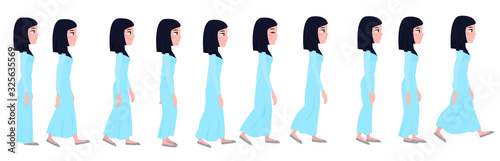 The gait  of a beautiful Muslim woman. 2d character walk animation cycle.