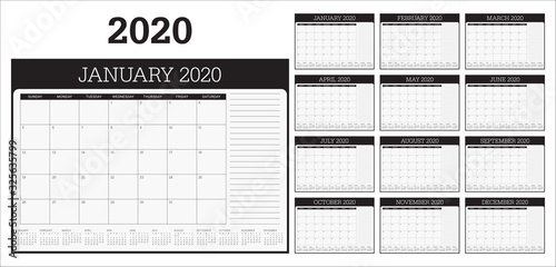 Year 2020 desk calendar vector illustration