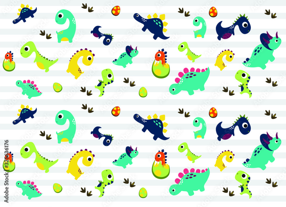Dinosaurs Vector  pattern. Children's illustration in a funny cartoon style. Scandinavian hand-drawn background is ideal for children's clothing, textiles, wallpaper, etc