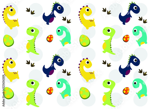 Dinosaurs Vector  pattern. Children s illustration in a funny cartoon style. Scandinavian hand-drawn background is ideal for children s clothing  textiles  wallpaper  etc