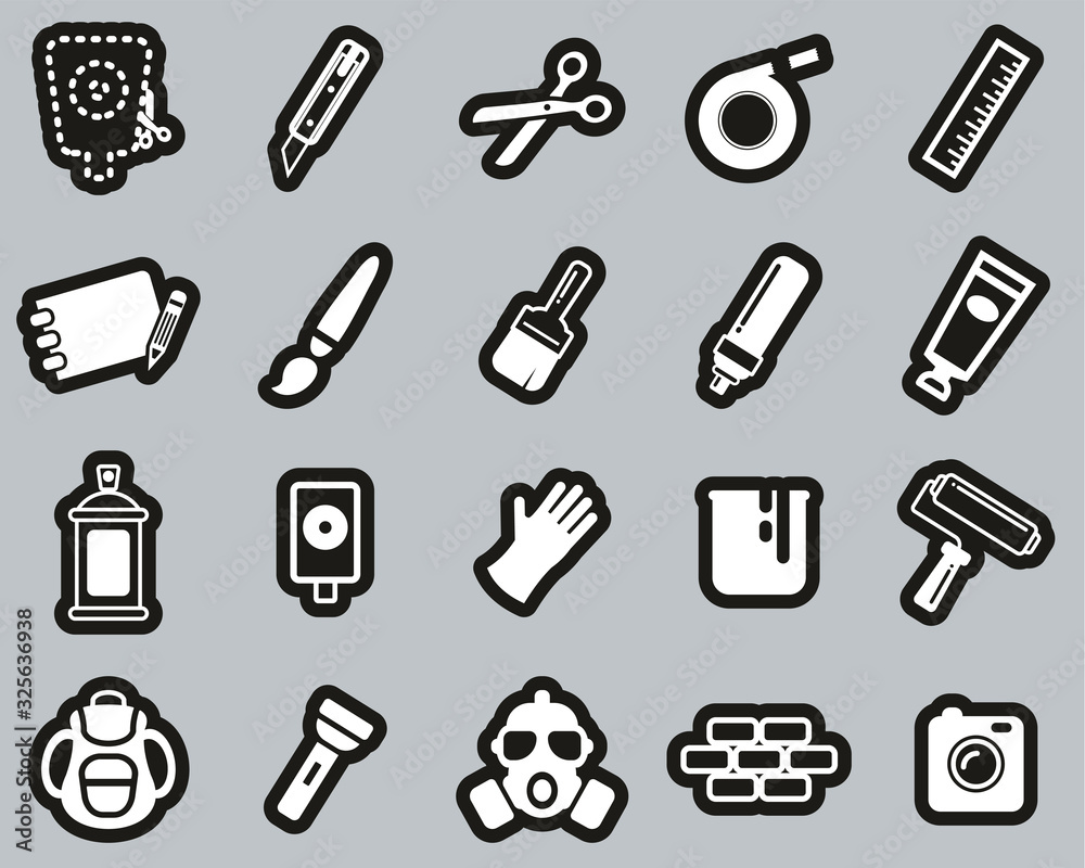 Stencil & Street Art Icons White On Black Sticker Set Big Stencil & Street Art Icons White On Black Sticker Set Big