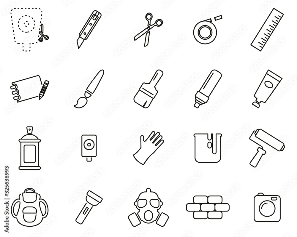 Stencil & Street Art Icons Black & White Thin Line Set Big Stencil & Street Art Icons Black & White Thin Line Set Big