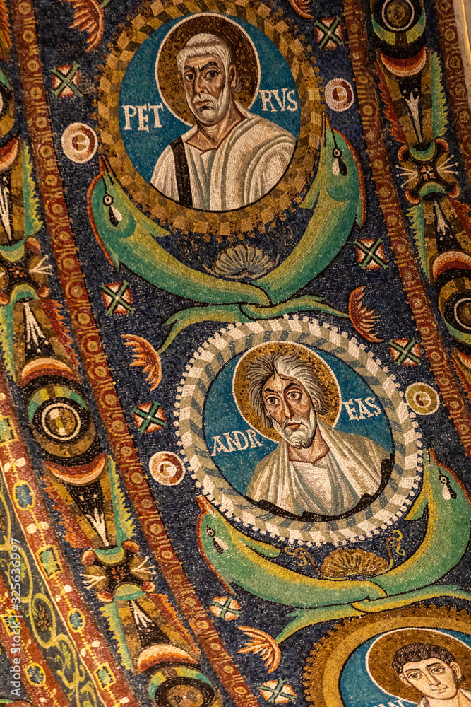 Fototapeta premium Interior of Basilica of San Vitale, which has important examples of early Christian Byzantine art and architecture. Ravenna. Italy