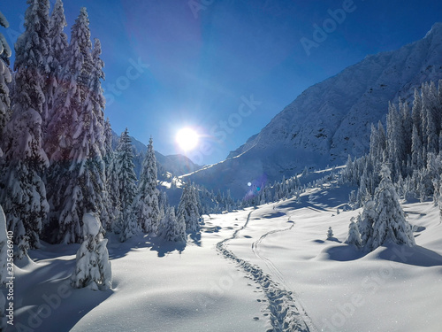 Winter landscape of Valea Doamnei, Fagaras Mountains photo