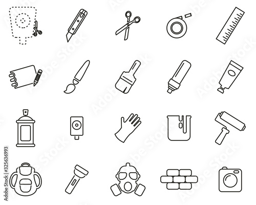 Stencil & Street Art Icons Black & White Thin Line Set Big