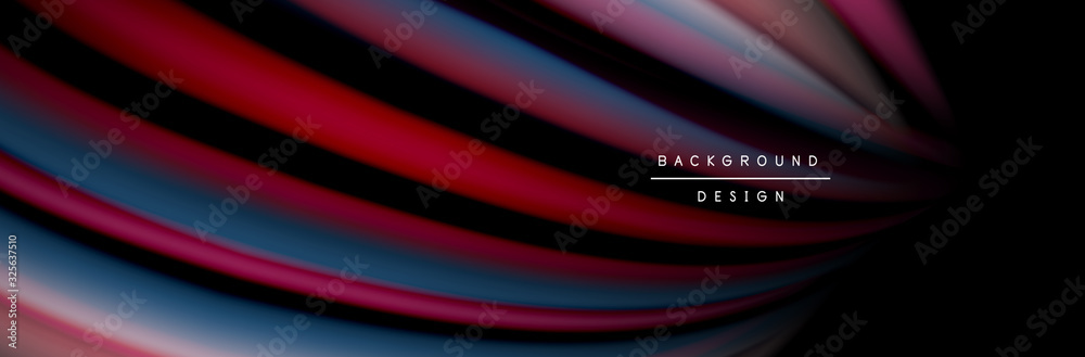 Fototapeta premium Сolorful flow poster. Wave liquid lines and shapes in black color background. Vector Illustration