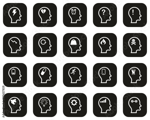 Stress   Pressure Icons White On Black Flat Design Set Big