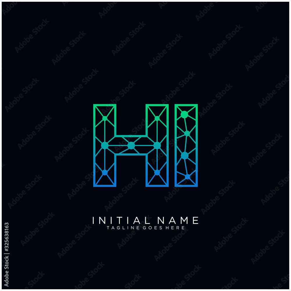 Letter HI abstract line art logo template. Letter HI abstract line art logo template.