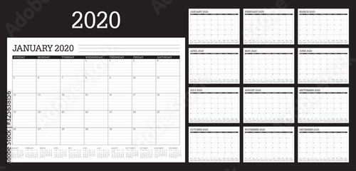 Year 2020 desk calendar vector illustration