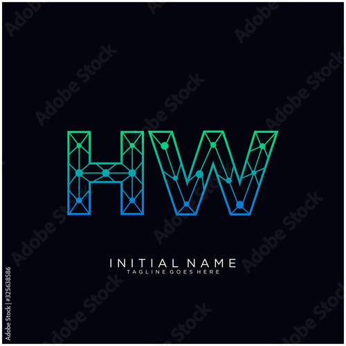 Letter HW abstract line art logo template.