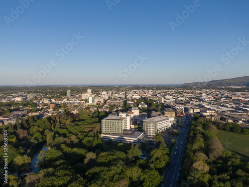 Green and beautiful city Christchurch with a bird's-eye view photo