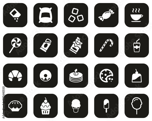 Sugar Or Sugar Food   Drink Icons White On Black Flat Design Set Big