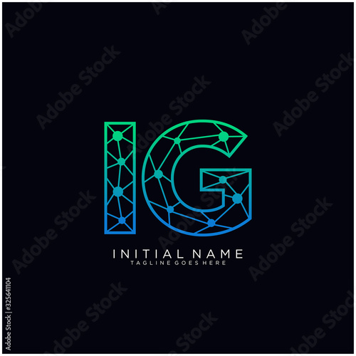 Letter IG abstract line art logo template.