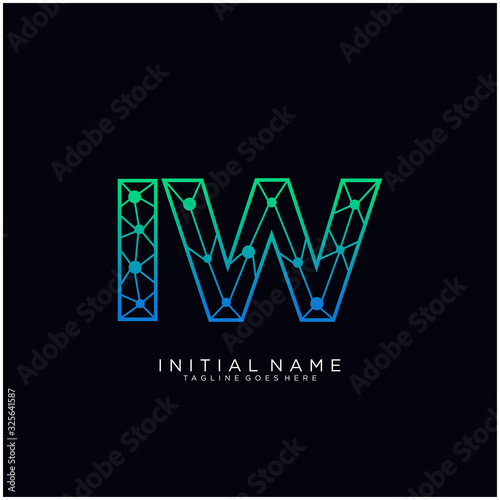Letter IW abstract line art logo template.