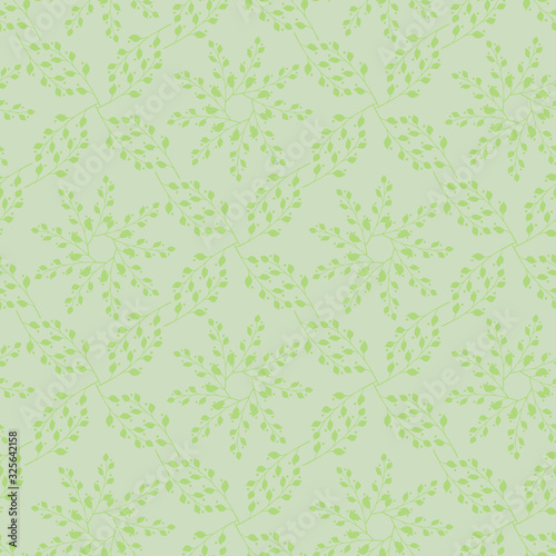Vector seamless background, symmetrical light pattern with leaves mandalas on olive grey backdrop. Beautyful retro tile for wrapping and decoration in old wallpapers style.