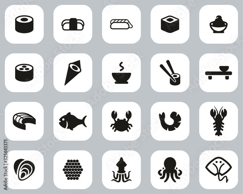 Sushi Icons Black & White Flat Design Set Big