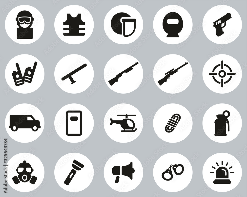 SWAT Team Icons Black & White Flat Design Circle Set Big SWAT Team Icons Black & White Flat Design Circle Set Big