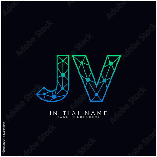 Letter JV abstract line art logo template.