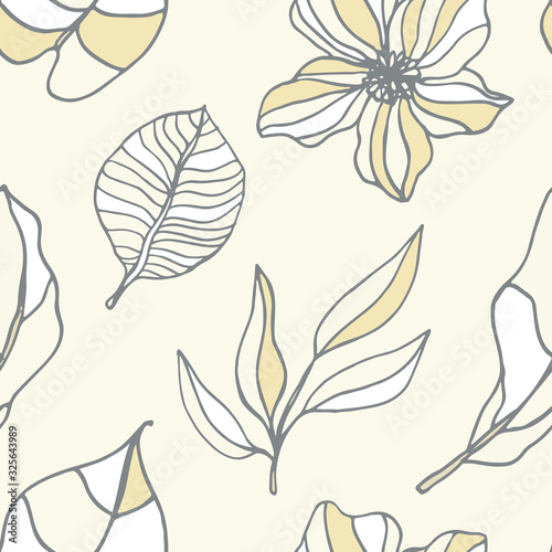 Beautiful tropical leaves and flowers seamless pattern