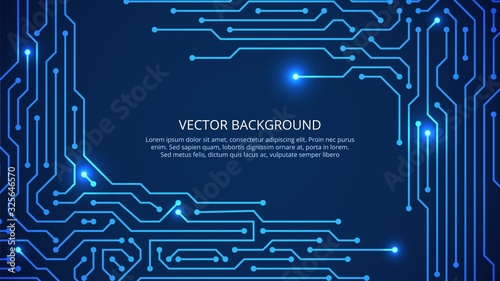 Circuit board. Digital technology blue background. innovation, board industry grid or internet concept. Motherboard artificial intelligence vector backdrop. Motherboard circuit, science illustration