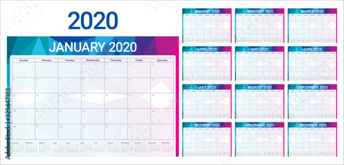 Year 2020 desk calendar vector illustration