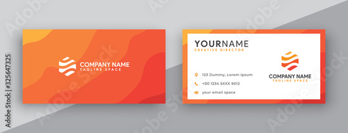 business cards design, orange business card template . editable business card vector . modern wavy style business card orange color