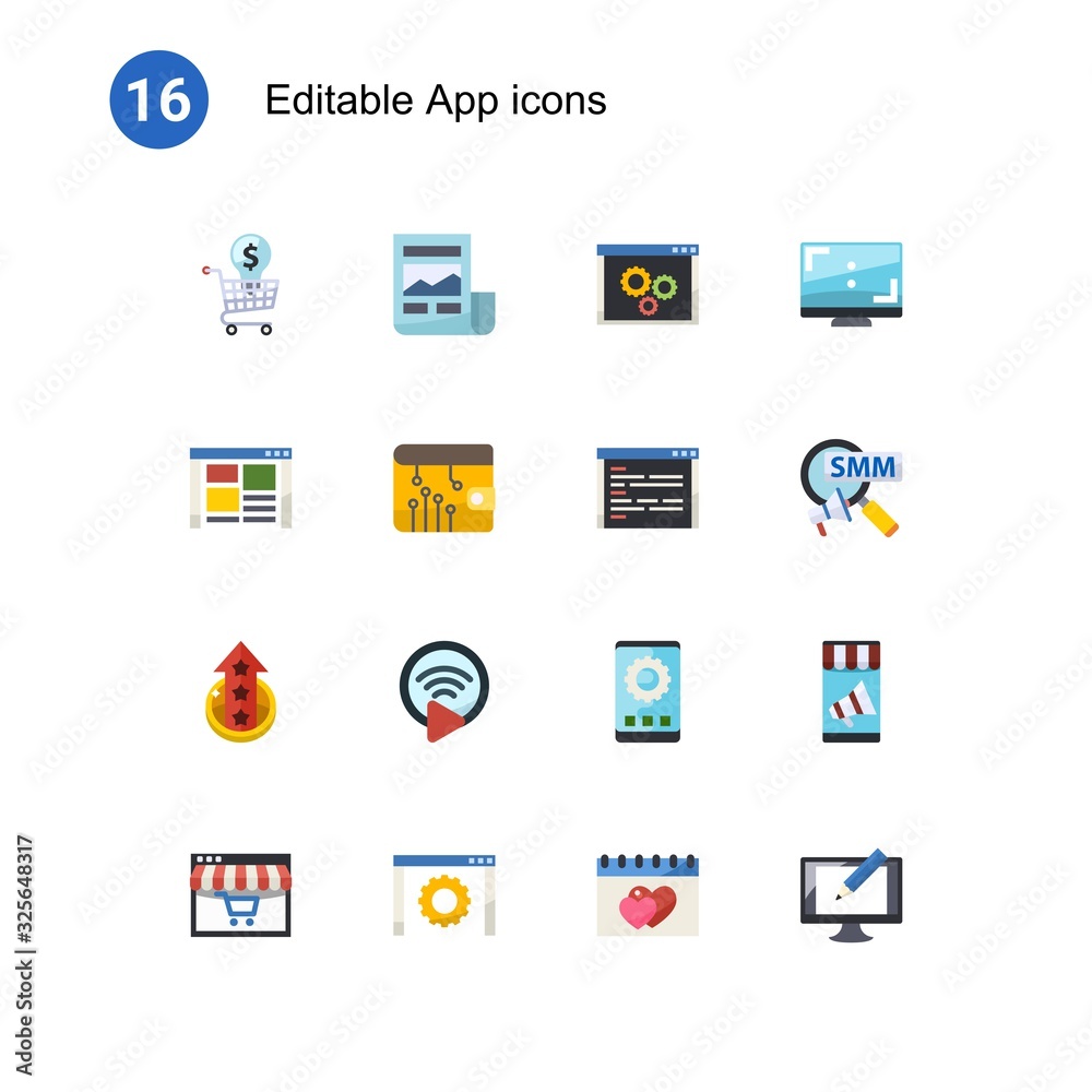 16 app flat icons set isolated on . Icons set with Online Training, News Feed, back end, front end, digital wallet, coding, level up, Livestream, app development, Distance Learning icons. 16 app flat icons set isolated on . Icons set with Online Training, News Feed, back end, front end, digital wallet, coding, level up, Livestream, app development, Distance Learning icons.