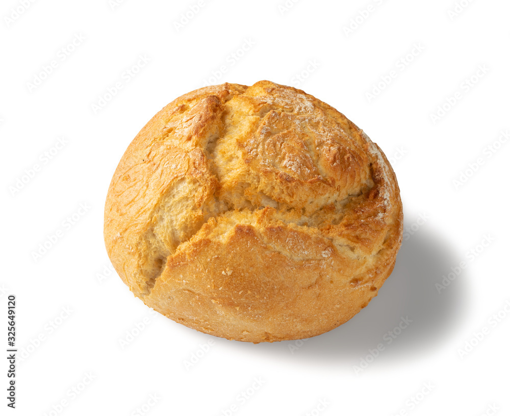 One Round Golden Bun Isolated on White Background One Round Golden Bun Isolated on White Background