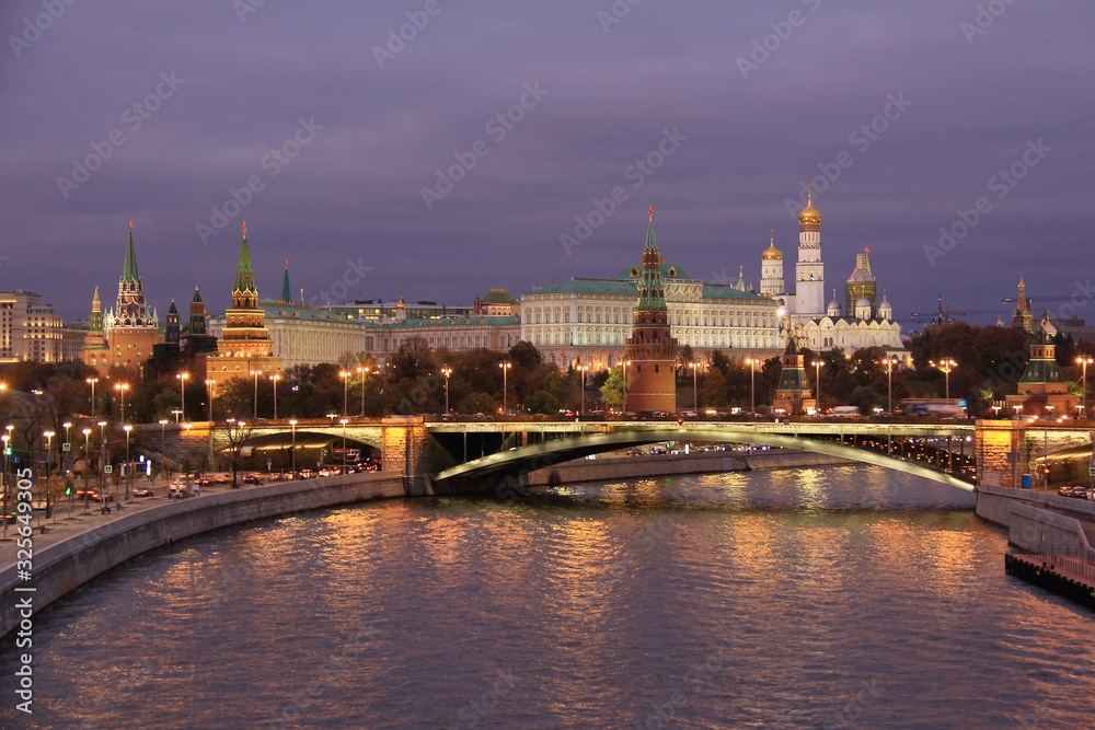 Purple evening over the Moscow Kremlin